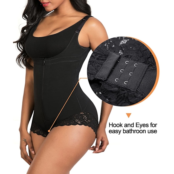 Shapewear til kvinder, mavekontrol, body shaper, lynlås, åben barm, bodystocking --- Sort（Størrelse 4XL）