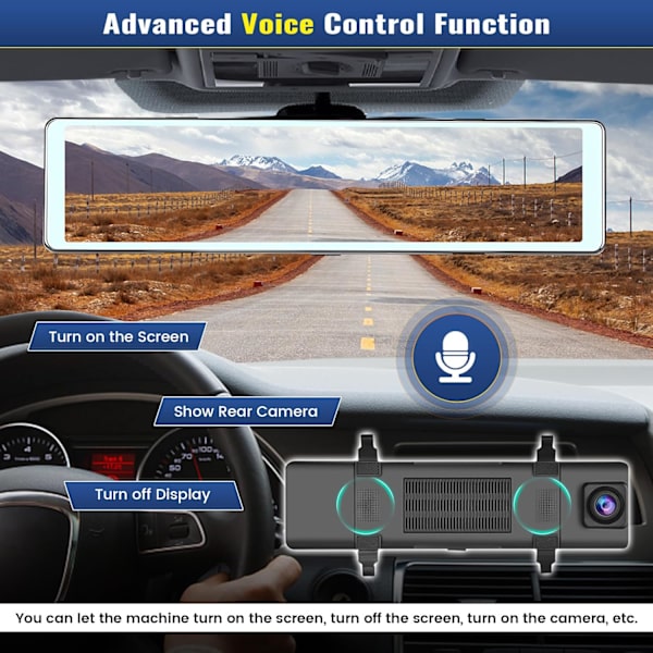 Spejl Dash Cam med trådløs CarPlay Android Auto, 1080P forreste og bageste dobbelte Dash-kameraer til biler, lastbiler, 11,26 '' IPS Touch Scree