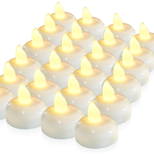 WJ12324 Pakke Vandtætte Flammeløse Flydende Teelys, Varmt Hvid Batteridrevet Flimrende LED Teelys Stearinlys - Bryllup, Fest, Midtpunkt