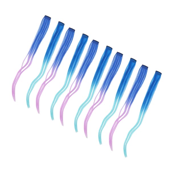 10 stk. Farverige Hår Extensions Blå Gradient Lys Lilla Lang Lige Highlights Hårstykke