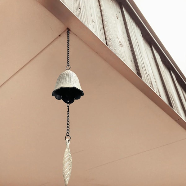 Lycklig Japansk Traditionell, Gjutjärns Välsignelse Tempel Vindspel, Utomhus Små Vindspel, Patio, Balkong, Utomhus Trädgårdsklocka, IronW small-white