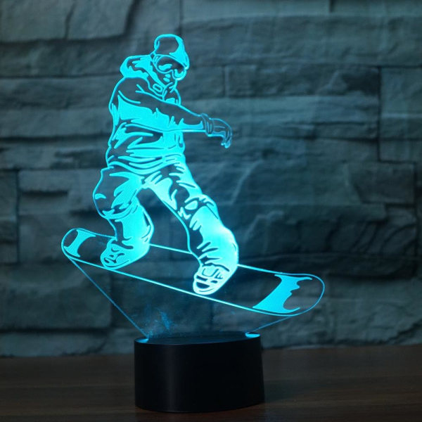 3D Snowboard Natlampe Lampe Illusion Natlampe 7 Farve Skiftende Touch Switch Skrivebordsdekoration Lamper med Akryl Flad ABS Base USB Kabel Legetøj-Bus