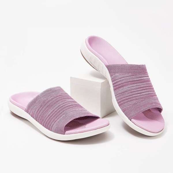 Dam Andrea Open Toe Slide Slipper med fukttransporterande material för inomhus-/utomhuskomfort och fotvalvsstöd