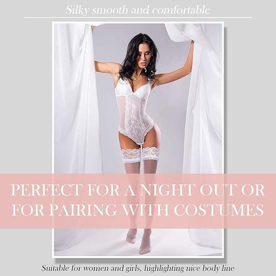 Lace Sheer Thigh High Strømper 3 Par Opaque Hold Up One Size til Sorte Kvinder, Pink