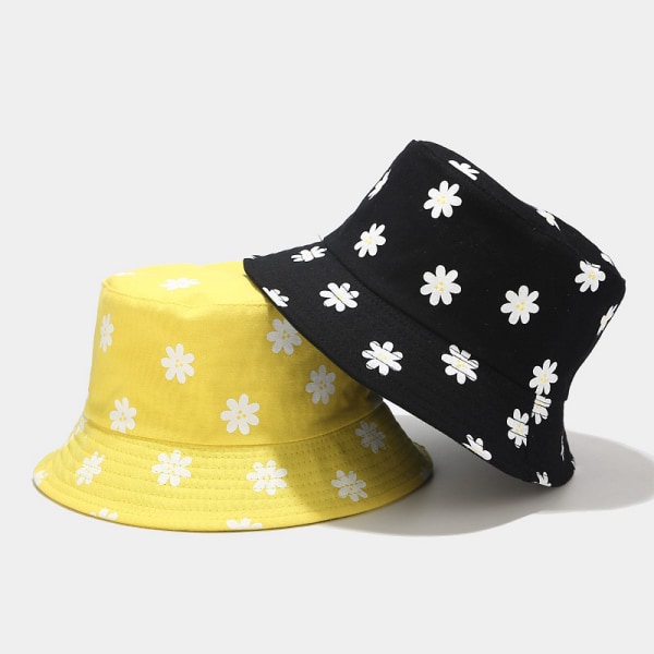 Wekity Sød Spand Hat Strand Fisker Hatte til Kvinder, Reversible Dobbelt-Side-Wear (Blomst, Sort)