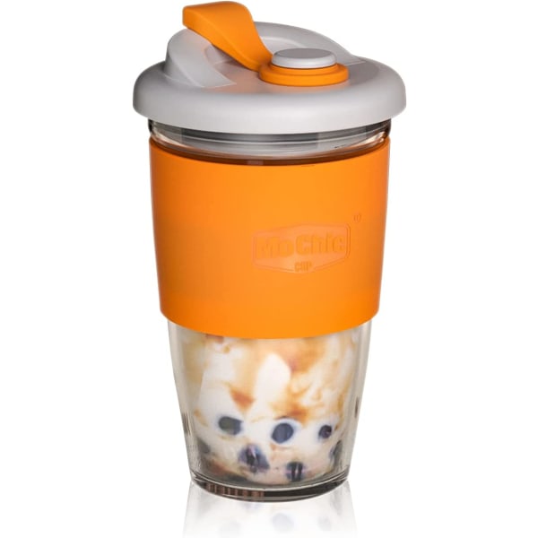 Återanvändbar kaffekopp i glas resemugg med lock och halkfri ärm Säker bärbar hållbar dricksglas BPA-fri (orange, 16 oz/454 ml)