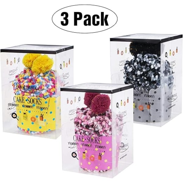 3 Par DIY Presentstrumpor för Kvinnor Flickor Fuzzy Fluffy Strumpor Vintertoffelstrumpor med Presentaskar Cupcake