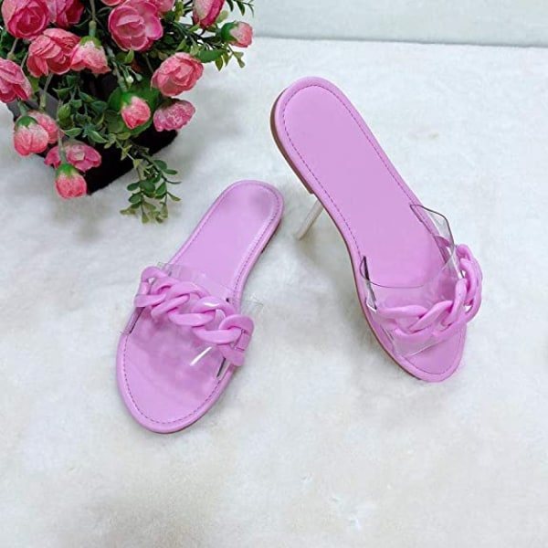 Dam Sandaler Strand Öppen Tå Platt Tofflor Transparent  Mode Färgglad Kedja Klar Slide Flip Flops Slip on Utomhus Strand ----- Lila （Storlek 35）