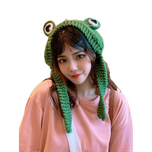 Frog Headband Hat Cute Crochet Knitted Headband Outdoors Big Eye Frog Cap Earflap Ear Protective