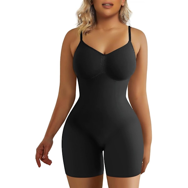 Kvinnors Shapewear Bodysuit Tummy Control Body Shaper Seamless Sculpting Snatched Waist Body Suit M Black Mid Thigh