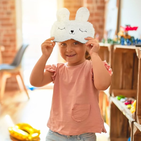 Søt Kanin Søvnmaske, Myk Fluffy Plush Kanin Blindfold Nyhet Søvnmaske Øyendekke for Barn Jenter Gutter Kvinner Menn