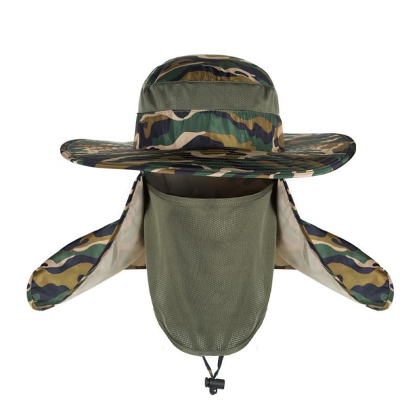 Cap fiskehatt,UPF 50+ Solskydd Cap Avtagbar hals- och cover för man kvinnor (kamouflage/kortgrönt)