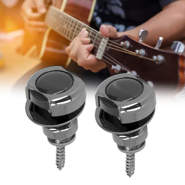Gitarrremsspärr Set Ändknapp Pin Akustisk Elgitarr Basersättning Tillbehör Svart