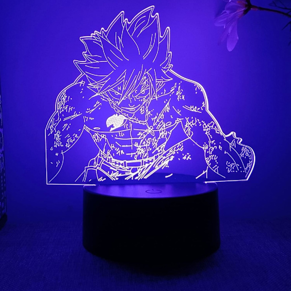 WJ Gray Fullbuster 3D LED-lampe til soveværelse Mange nattelys Anime-figur Værelsesindretning Gave 3D Illusion-lampe Goblins svans