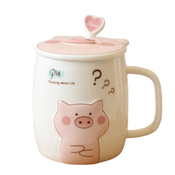 Keramik Pig Relief Kaffe Mugg Vatten Tekopp Med Lock Sked