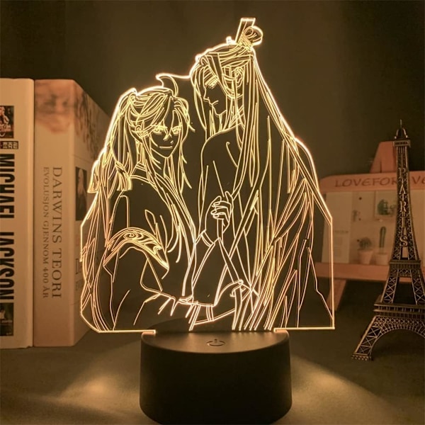 WJ 3D Illusion Lampe Anime Mo Dao Zu Shi LED Natlampe til Børns Soveværelse Dekoration RGB 16 Farver med Fjernbetjening Akryl Farverig Bordlampe