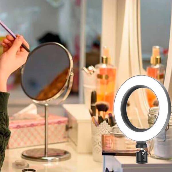 6 tommer 3-tilstande dæmpbar USB LED Video Ring Light Makeup Live Belysningssæt med Bordstativ