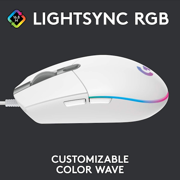Langallinen Pelikäyttöinen Hiiri, 8 000 DPI, Rainbow Optical Effect LIGHTSYNC RGB, 6 Ohjelmoitavaa Painiketta, Laiteohjelmistossa Oleva Muisti, Näytön Kartoitus Valkoinen ST-001