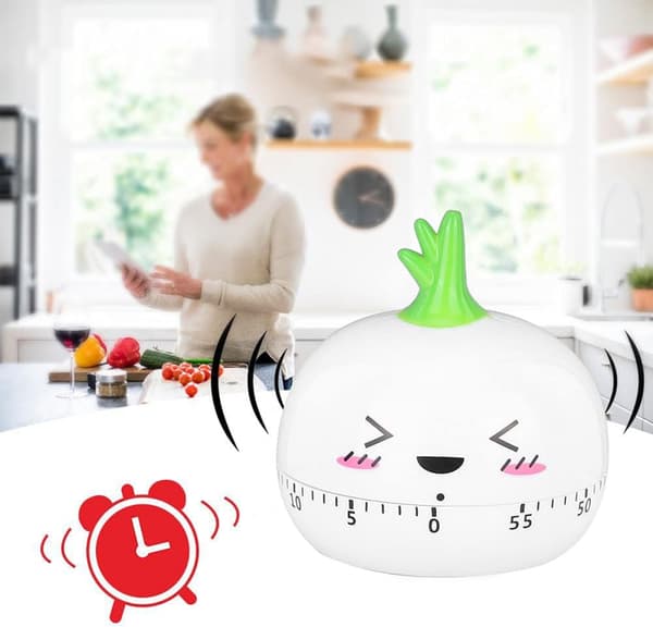Söt tecknad - Formad mekanisk timer, Mini manuell 60 - Minuters kökstimer, Bärbar nedräkningspåminnelse för bakning, studier white
