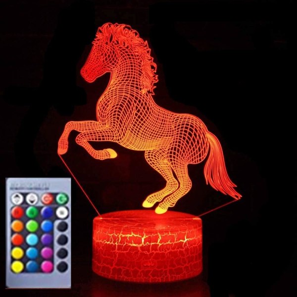 WJ 3D Häst Nattljus Bord Skrivbord Optisk Illusion Lampor 16 färgskiftande lampor LED Bordslampa Xmas Hem Kärlek Födelsedag Barn Barn Dekor Leksak Present