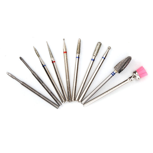 10 st Nail Drill Bits Kit Manikyr Pedikyr Nagelpoleringsmaskin Reservdelar Nagelvård Verktyg BH-07