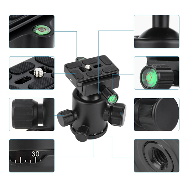VBESTLIFE Aluminiumlegering Mini Tripod Kulledhuvudfäste Stativ med Snabbladdningsplatta