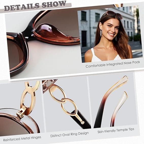 Dame polariserede oversized solbriller 100% UV400 beskyttelse mode damesolbriller Brown