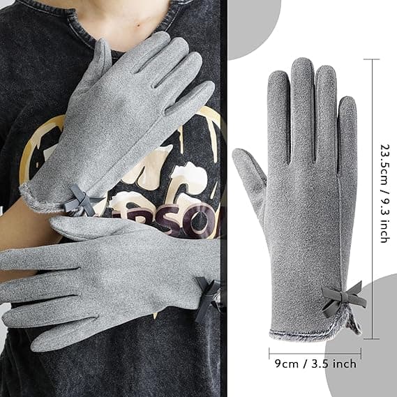 Damer Touchscreen Handsker - Vintervarme Touchscreen Handsker Damer Termiske Handsker Pelsmanchet Fuld Finger Vanter til Kvinder Piger Texti