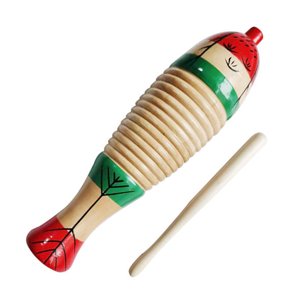 Fiskformad Guiro Färgglada Latin Percussion Musikinstrument Trä för Förskola S