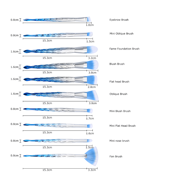 GUJHUI 10 kpl/setti Sininen Hopea Poskipuna Kulmakarvojen Jauheen Sekoittavat Kosmetiikkaharjat Kasvot Nenä Meikit