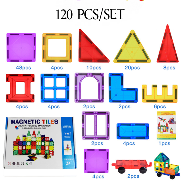 Colored Window Magnetic Plate Set Children's Puzzle Magnetic Toy Transparent Large Particle Assembly and Insertion Building Blocks-120PCS 120PCS