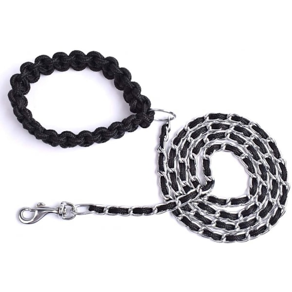Tyggebestandig hundebånd 5,5 fot Heavy Duty hundebånd Metall kjæledyr kjedeledning med mykt tauhåndtak for mellomstore hunder, S (10lb-35lb)