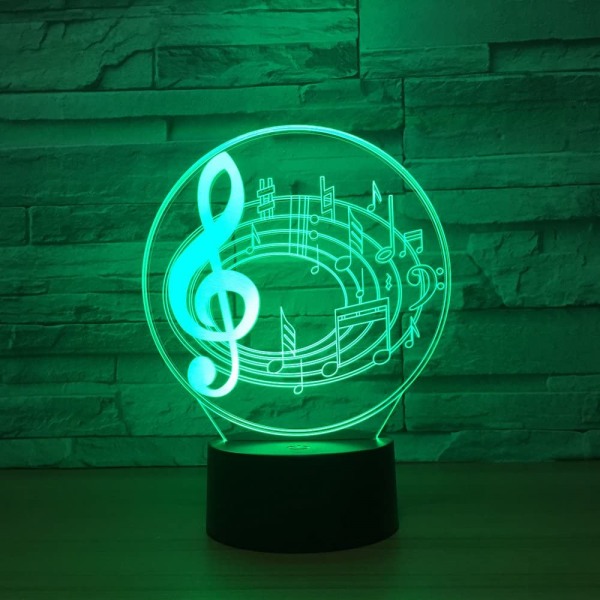Musiknotsformad 3D-illusionslampa 7 färger ändra touchknapp LED-bordslampa, lämplig för inredning i sovrummet