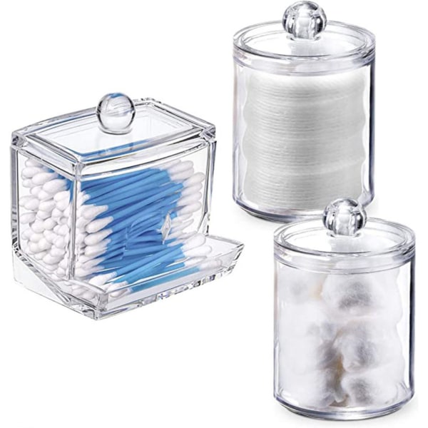 3-pack Qtip Hållare Dispenser för bomullsbollar Bomullspinnar, bomullspinnar, runda bomullsdynor, dental