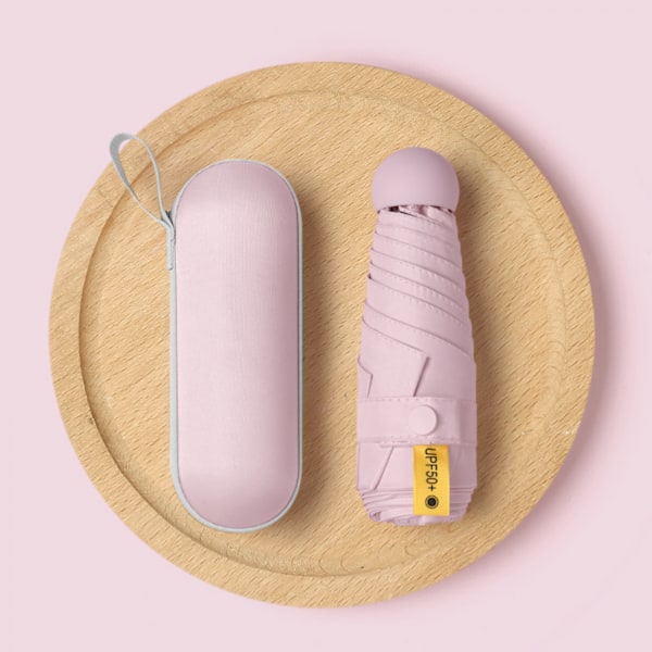 Mini paraply för handväska med fodral - Liten kompakt UV-paraplyskydd Solficka Lätt paraply --- Rosa