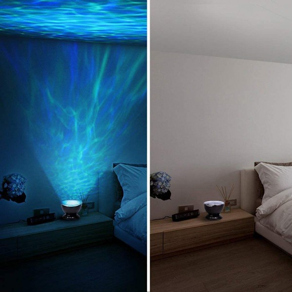 Ocean Wave Projektor, LED Fjärrkontroll Undervattens Projektorlampa med 7 Färger Ljus och 4 Ljud Inbyggd Högtalare för Barn Vuxna Sovrum