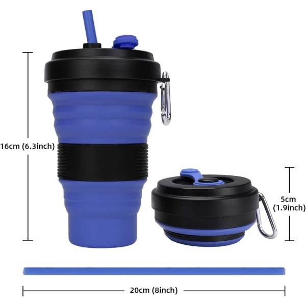 Hopfällbar Resekopp - 1 Pack Silikon Fällbar Campingmugg Sportflaska med Lock - Expanderbar Skållningssäker Drickkopp(Blå)