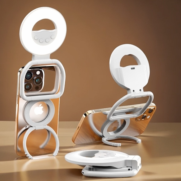 Selfie Lys Magnetisk Montering Videokonferanse Belysning med Stativ, Oppladbar Ringlys Bærbar Telefon LED Lys for Telefon, iP