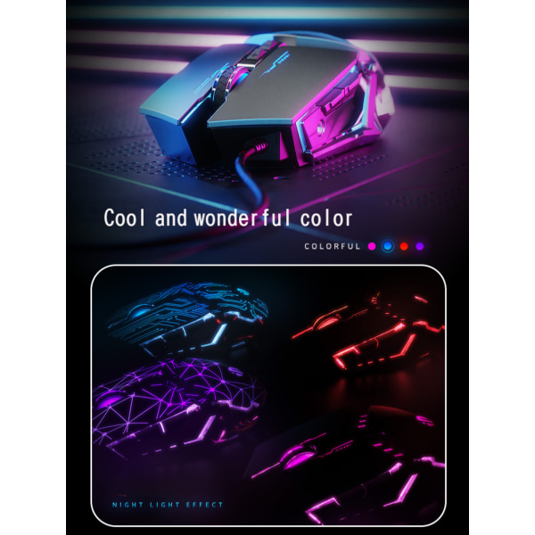 pw2 mekanisk gaming mus kablet dataspillmus lysende makro programmering USB mus hjemmekontor svart