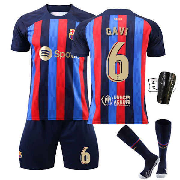 22-23 sæson Barcelona fodboldtrøjesæt med sokker og knæbeskyttere - nr. 6 GAVI#M No.6 GAVI #M