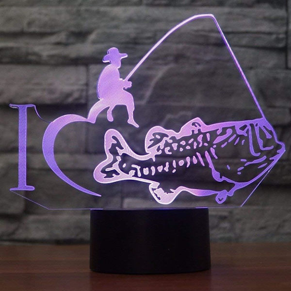 WJ 3D fiskeri fjernbetjening 16 farver natlys illusion akryl LED bordlampe sengebordslampe børn soveværelse skrivebord indretning fødselsdag gaver legetøj til børn