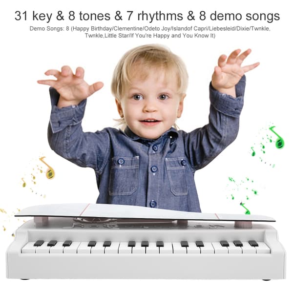 Barn Digital USB-driven 31 tangenter tangentbord Bluetooth elektronisk leksak Mini Piano (Vit)