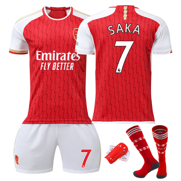23/24 Arsenal Home Football Jersey Set med strumpor och skyddsutrustning 7 SAKA Barnstorlek 18