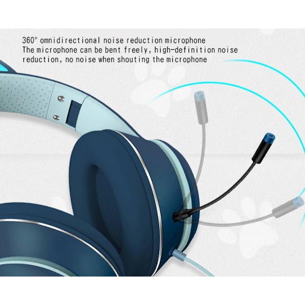 Støjreduktionsbånd hvede RGB lysende katteøre headset kablet headset gaming computer learning headset headset Mørkegrøn