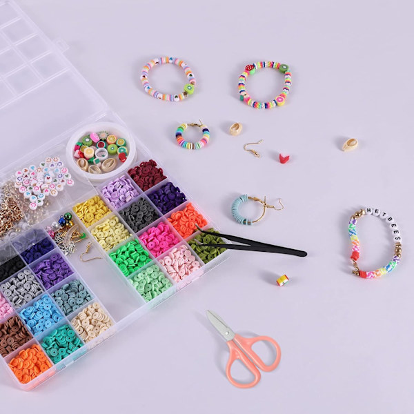 6500 stk leireperler for armbåndlaging, 24 farger flate runde polymerleire Heishi-perler for vennskapssmykke-sett, med sjarm