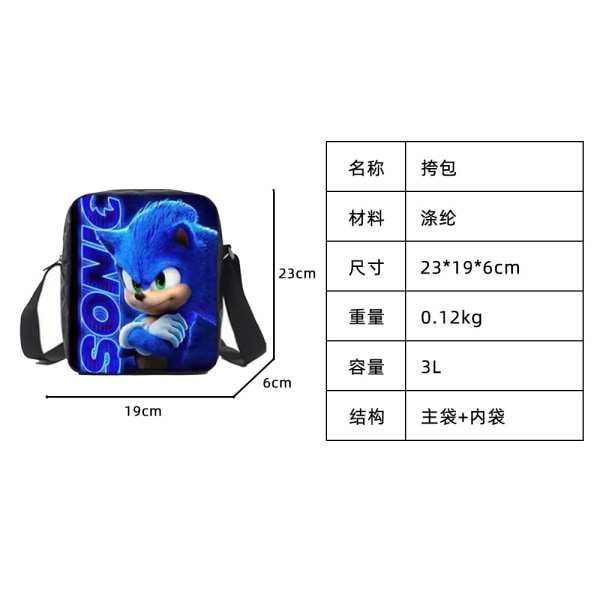 SONIC ryggsekk Sonic barneskole ryggsekk 3-delt anime tegneserie ryggsekk skulderpose pennpose Style T three-piece