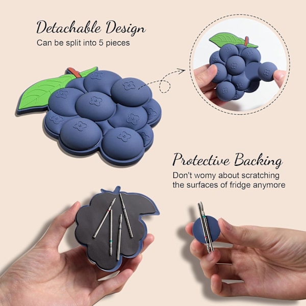 Oneleaf Kreativa Kylskåpsmagneter - 3D Druva, Ärta, Blåbärsfigurer - Meddelandemagnet, Böjbar Miljövänlig Mjuk Magnet St