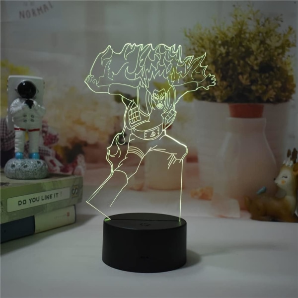 Anime Might Guy nattlys 3D illusjonslys soveromsdekorlys berørings-/fjernkontroll LED-skrivebordslampe hjemmedekor (svart fjernkontroll 16 farger)