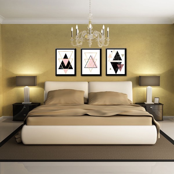 Marmor Textur Geometrisk Patchwork 3 Väggkonst Canvas Tryck Affisch, Enkelt Abstrakt Konst Ritning Dekor (Set om 3 Oinramade, 16''x24'')