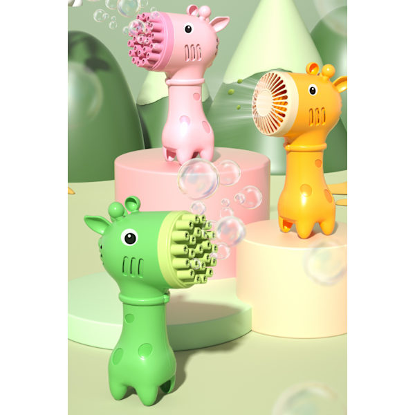 Bubbelmaskin | 2 i 1 Cartoon Giraffe Bubbelmaskin Leksak | Sommarleksak Present 32 Hål för Sommar Utomhus Födelsedag Aktivitet(Gul)